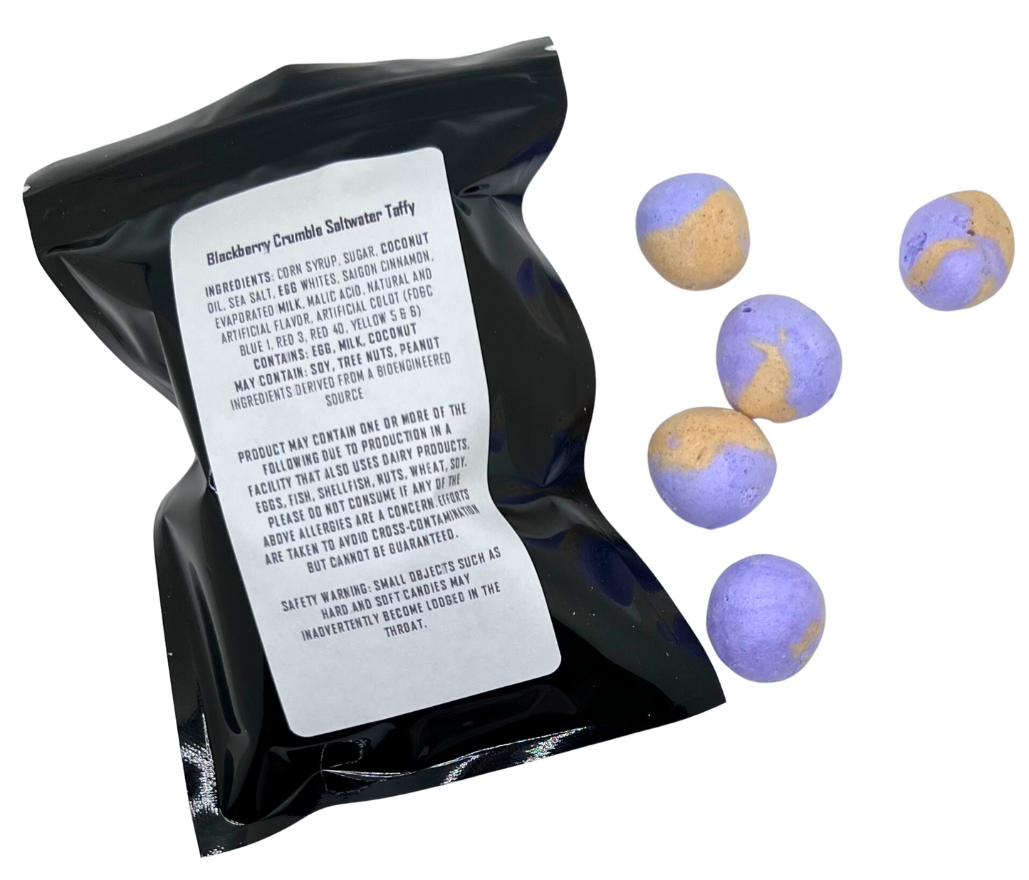 Freeze dried blackberry crumble taffy candy. CRUNCHY FREEZE DRIED TAFFY CANDY